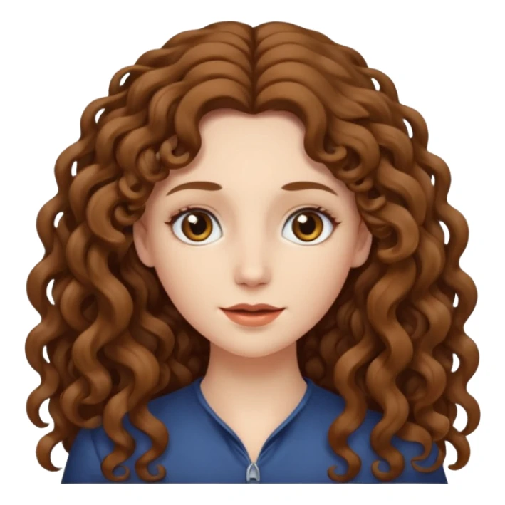 pale woman with brown very very long curly hair, middle part sticker