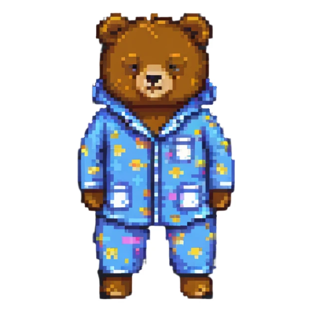 sleepy bear in pajamas pixel art sticker