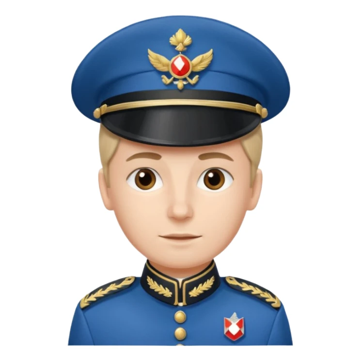 French soldier sergeant rank, blue uniform with three chevrons, shako hat sticker