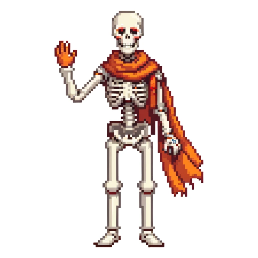 Papyrus from Undertale, tall skeleton with a red scarf, white body armor, orange-red gloves, enthusiastic expression sticker
