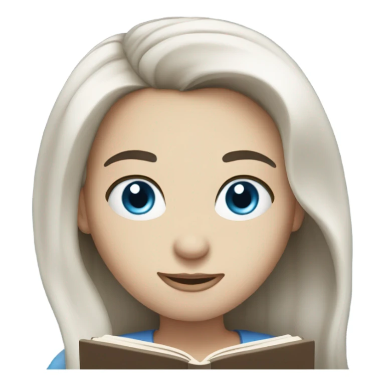 White skin with long dark hair, blue eyes, reading a book sticker