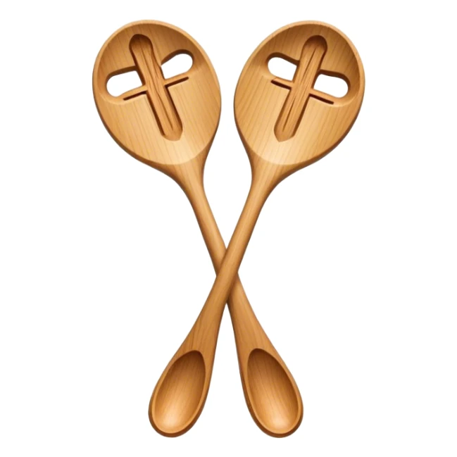 Two wooden spoons hitting each other with their flat sides, creating a cross-like shape with their handles, forming an intricate and striking visual sticker