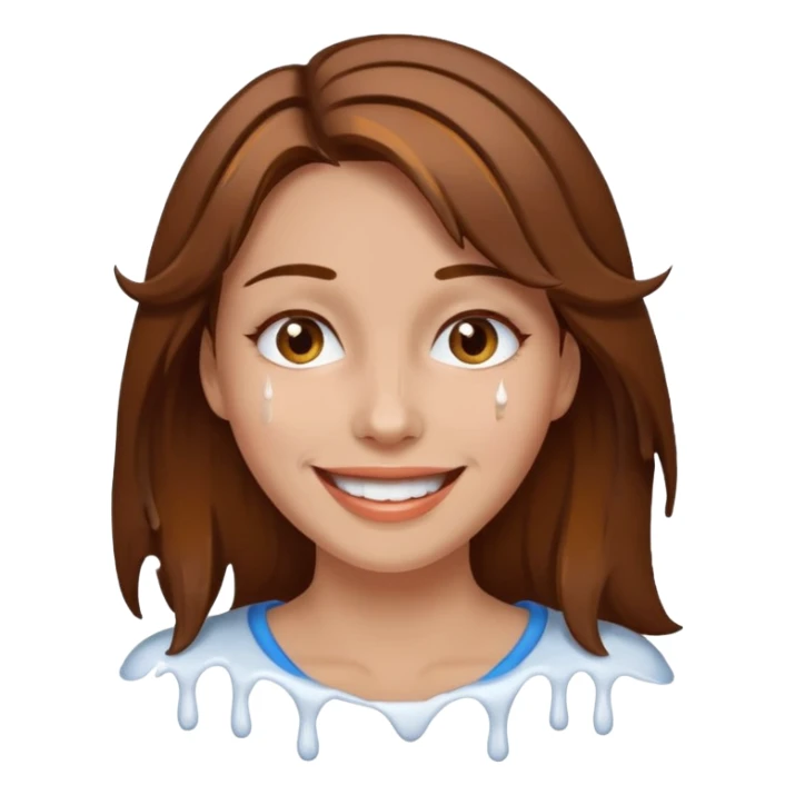 Brown Hair Woman , white paint , drip, face, happy sticker