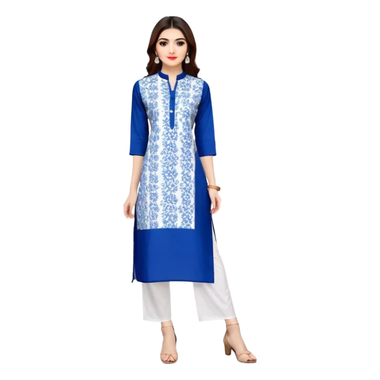 Modern blue women's kurti with white floral prints sticker