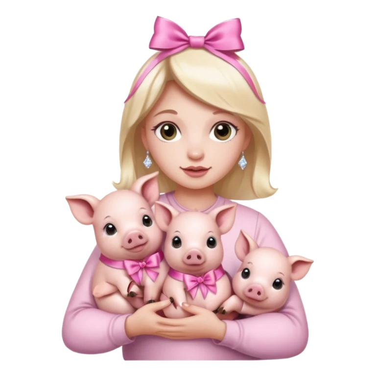 woman holding baby pigs with ribbons and crystals sticker