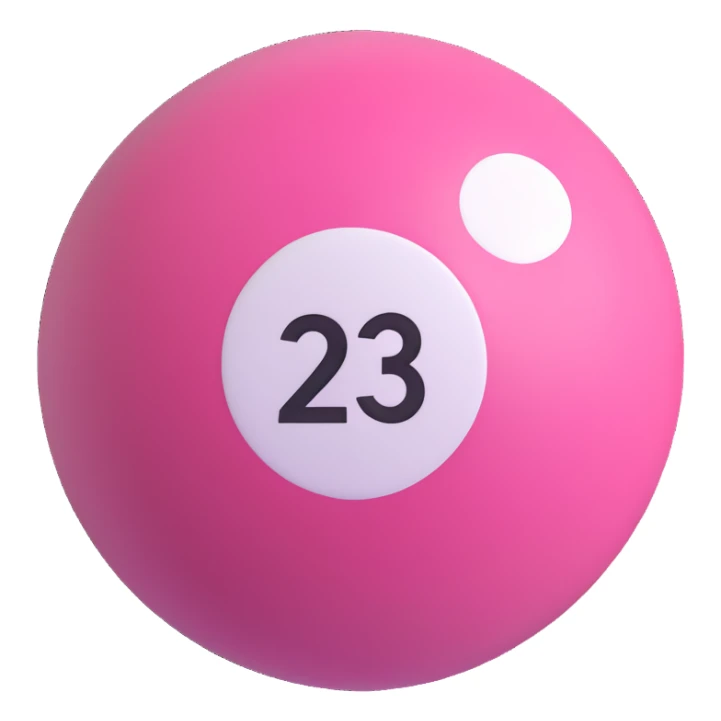 pink billiard ball with the number 23 inside a white circle sticker