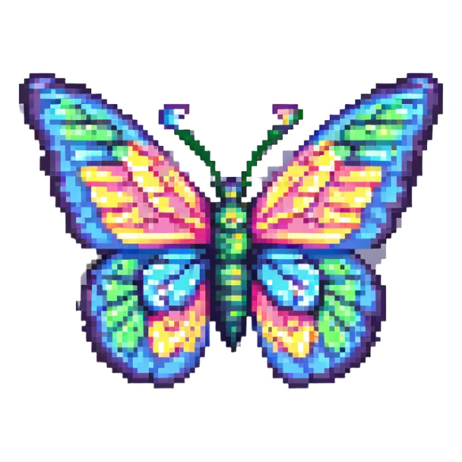 colorful butterfly with glimmers pixel art sticker