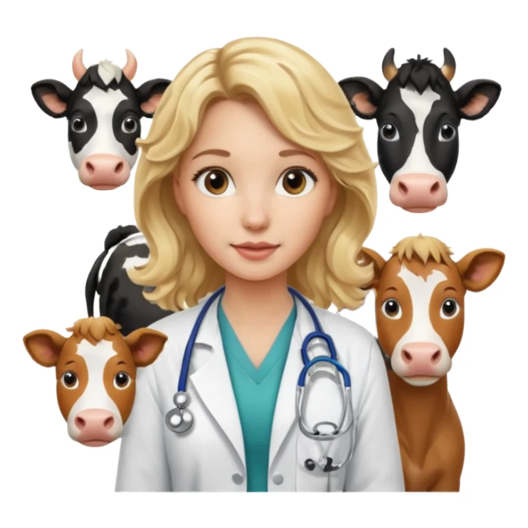 Joven mujer, de cabello rubio con ondas, veterinaria de perros, vacas y caballos sticker