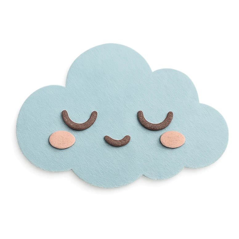 cute sleepy cloud, half-closed eyes, soft pastel palette, no arms or legs, full body, paper craft style sticker
