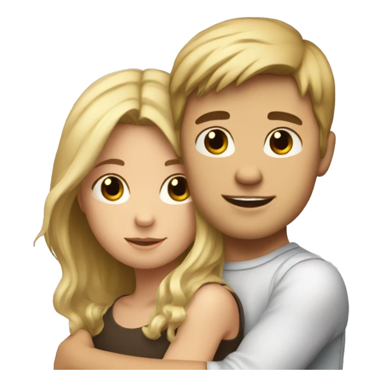 girl with brown hair hugging boy with blonde hair  sticker