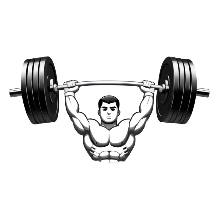 Powerlifting emblem featuring a stylized barbell with heavy weights, bold and strong font, dynamic lines, and muscular silhouette. Clean, modern, and impactful design, suitable for representing the strength and power of the sport. Transparent background. sticker