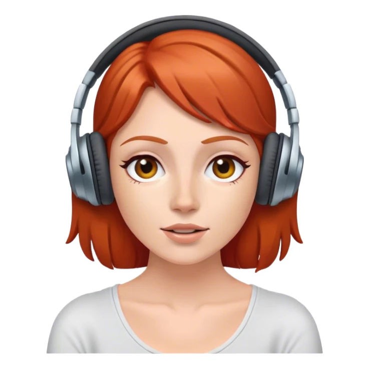 Red head listening to music on wireless headphones  sticker