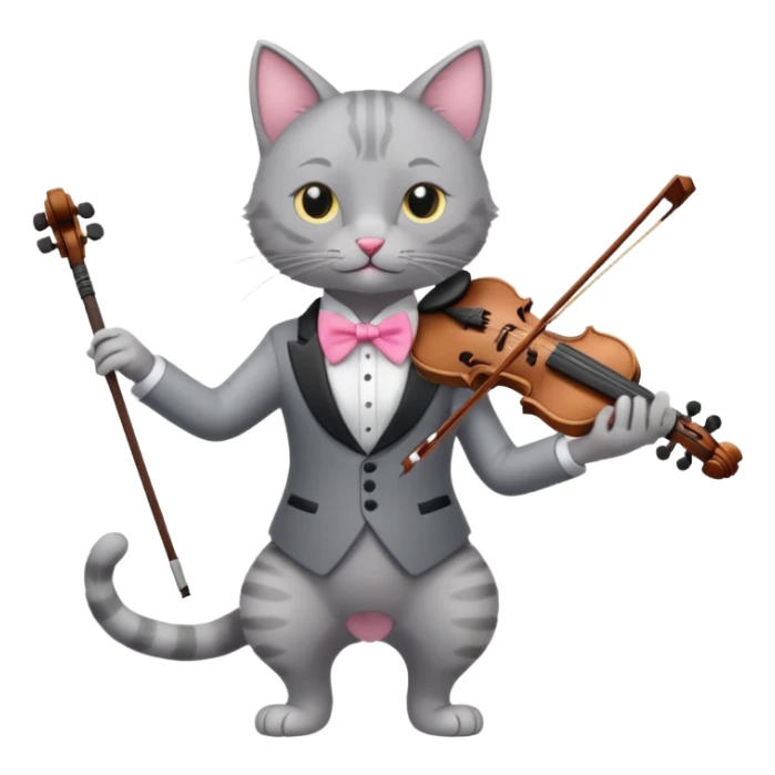 thin grey cat play violin, long full body, no tail sticker
