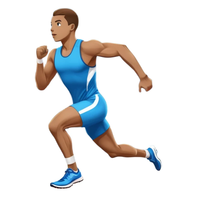 An icon showing a large stadium filled with cheering fans and bright lights In the background. The sky is clear and blue. a running track with lanes marked in white. A sprinter in mid-stride pushes forward, muscles tense.Transparent background emphasizes the speed and energy of running. sticker