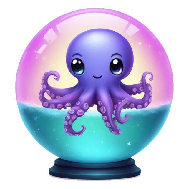 Kawaii colorful baby octopus in a moonlit globe sticker