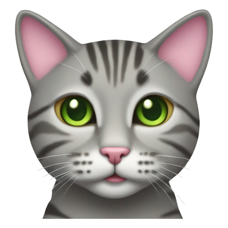 A grey tabby cat with a pink nose and green eyes is happy sticker