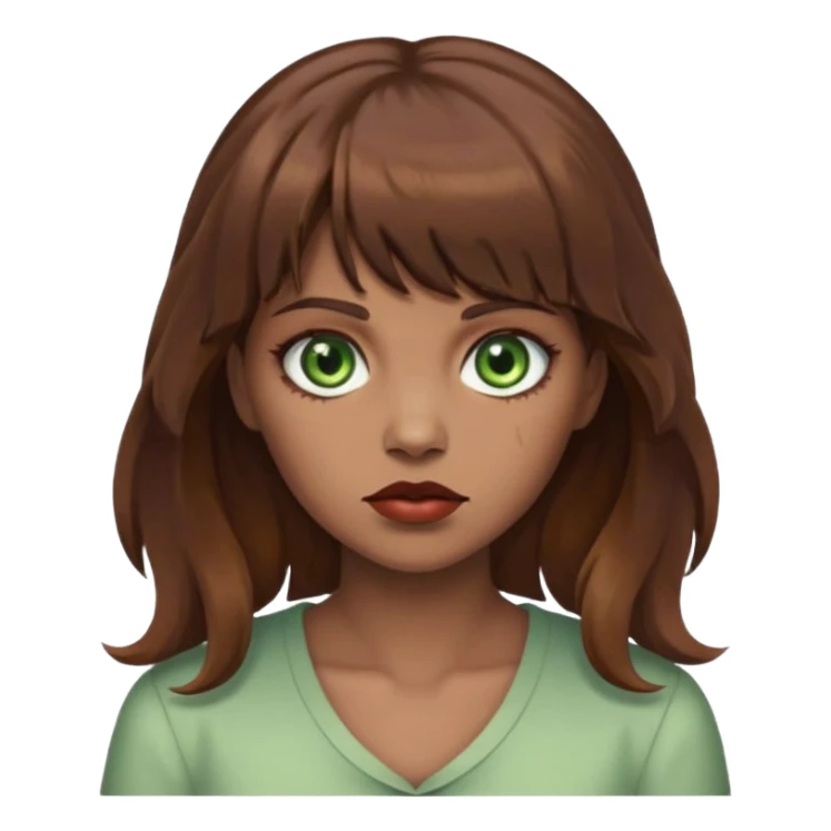 Zumbi mulher, olhos verdes, cabelo castanho com franja e ondulado  sticker