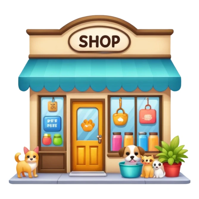 pet shop storefront with pet supplies sticker
