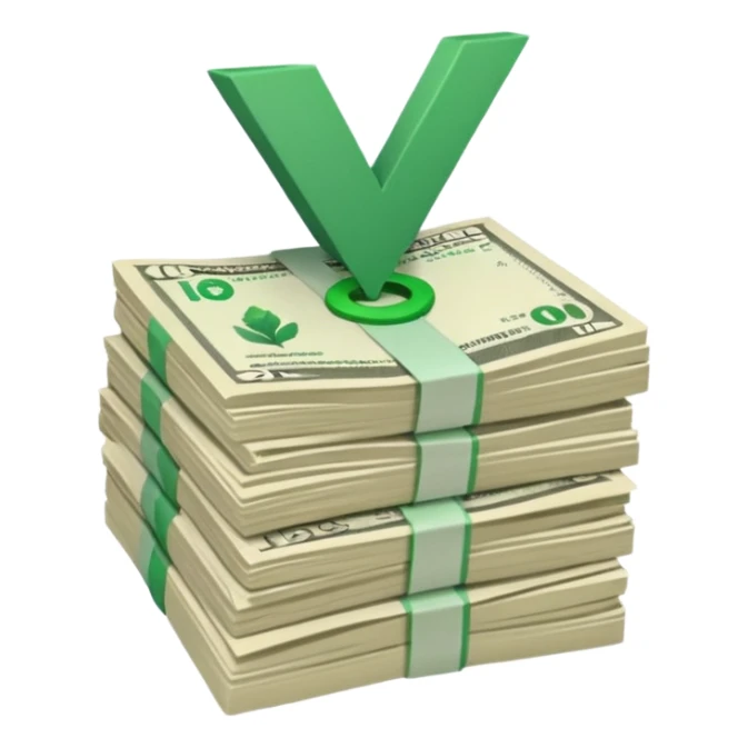 stack of bills facing up with green tick in the background sticker