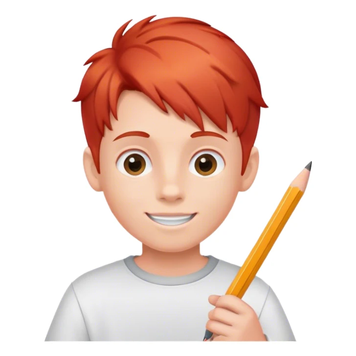 happy Boy with red hair whit pencil and white paper sticker