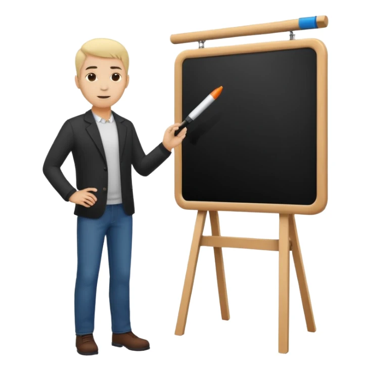 silhouette of a light-haired man standing next to a project board sticker