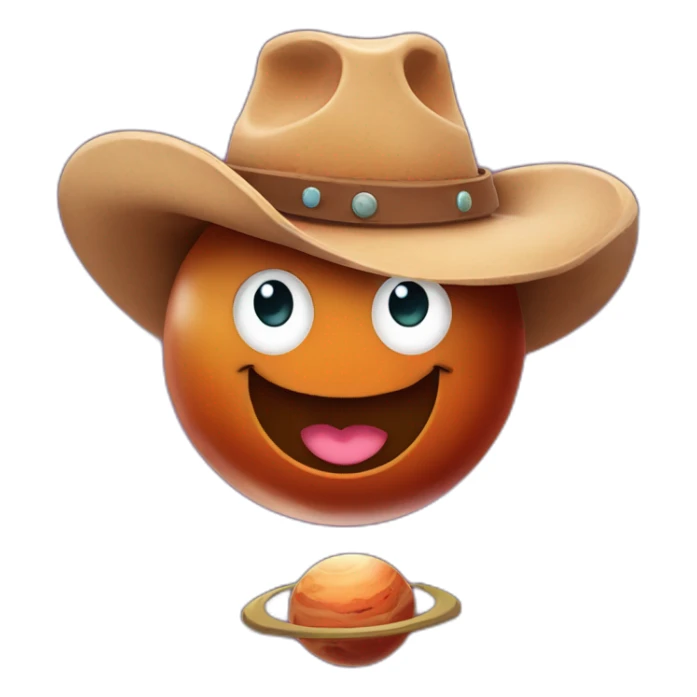 planet Mars with a cartoon cowboy hat and happy face sticker