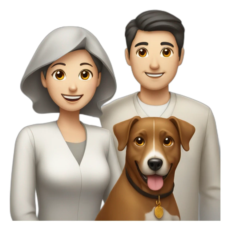 Jewish man and Chinese lady with brown dog smiling sticker