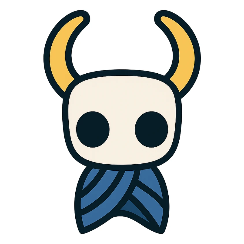 Hollow Knight game mask, modern icon style, clean lines sticker