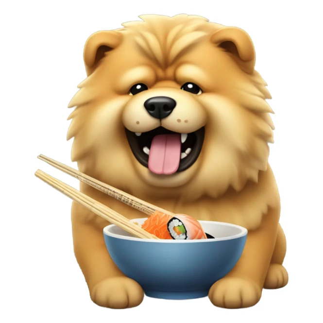 Chow chow dog holding chopsticks eating sushi sticker