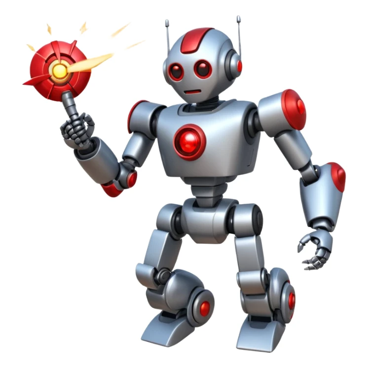 new character...robot being hit with a red beam by a flying robot sticker