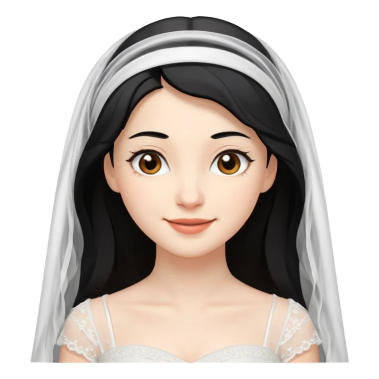 bride, black hair, brown eyes, vale, with smile sticker