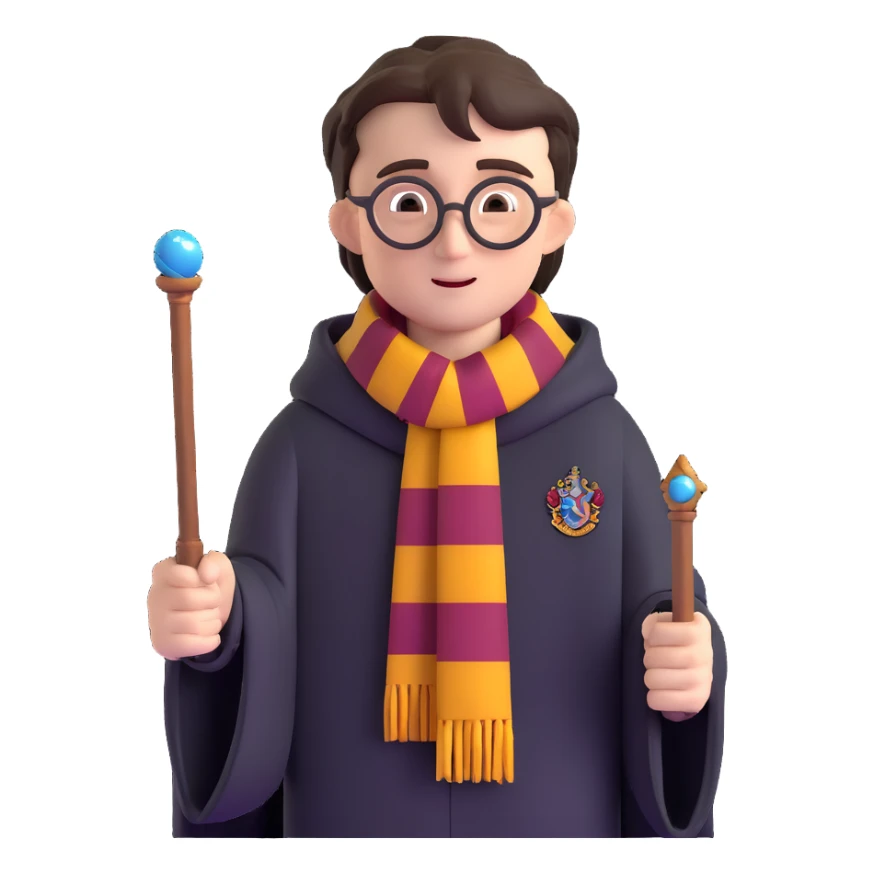 harry potter with wand and hogwarts scarf sticker