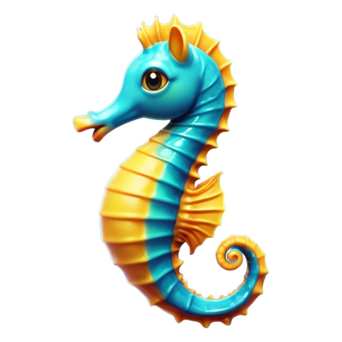 Cinematic Comical Sea Horse Portrait Emoji, Head tilted dramatically with an exaggeratedly amused expression, featuring a delicately curved seahorse with a whimsically coiled tail and wide, comically expressive eyes full of playful disbelief, Simplified yet hilariously expressive features, highly detailed, glowing with a slightly sassy aquatic glow, high shine, dramatic yet playful, stylized with an air of quirky marine mischief, soft glowing outline, capturing the essence of a meme-worthy seahorse that looks ready to drift its way into viral fame! sticker