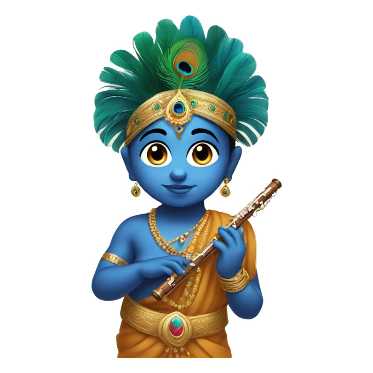 Baby krishna having flute in hand  and peacock feather on head sticker