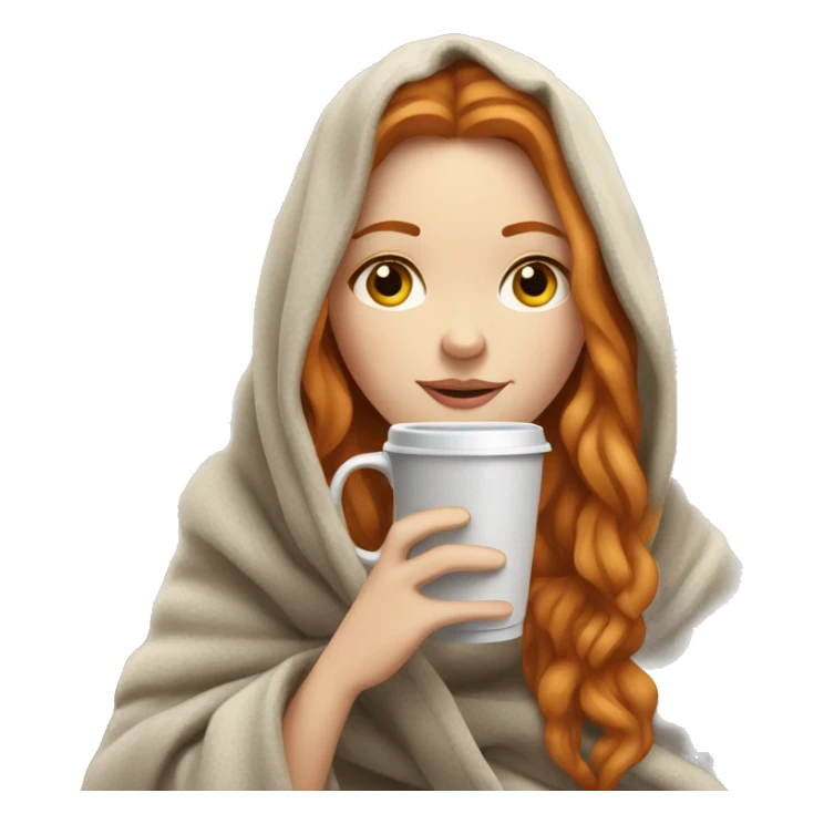 ginger long hair white girl wearing blanket sipping coffee sticker