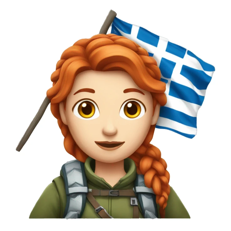 red hair female winter mountaineer offering Easter eggs and Greek flag sticker