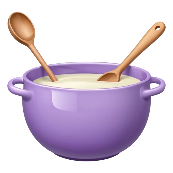 a lilac ceramic mixing bowl with a wooden spoon stirring sticker