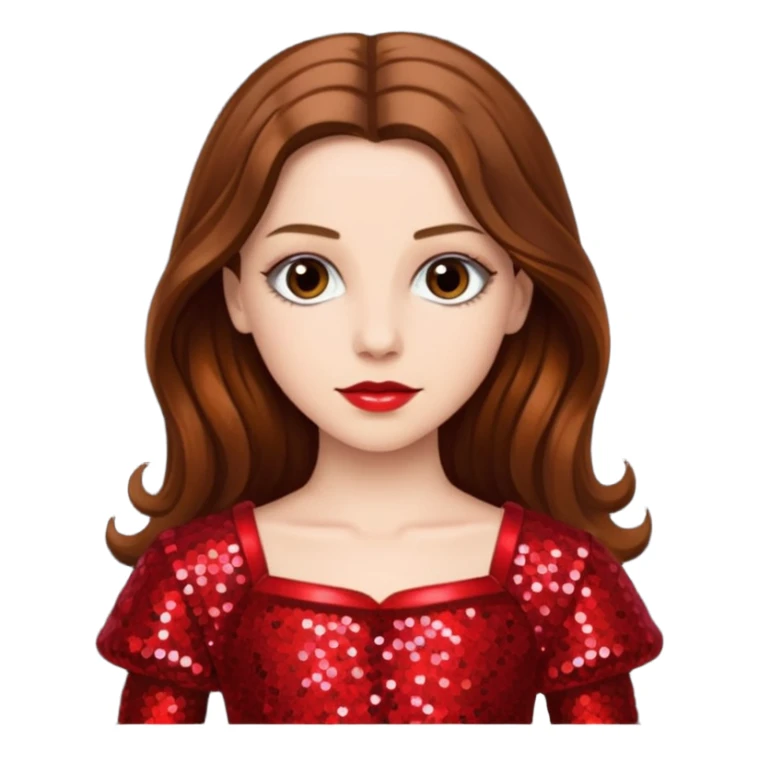 Nessarose from The Wizard of Oz with long brown hair, red sequin outfit sticker