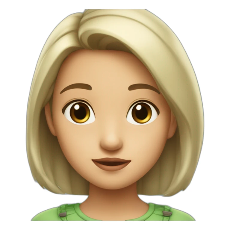 Niña castaña claro, ojos verdes con coleta y perro blanco estilo pixar sticker