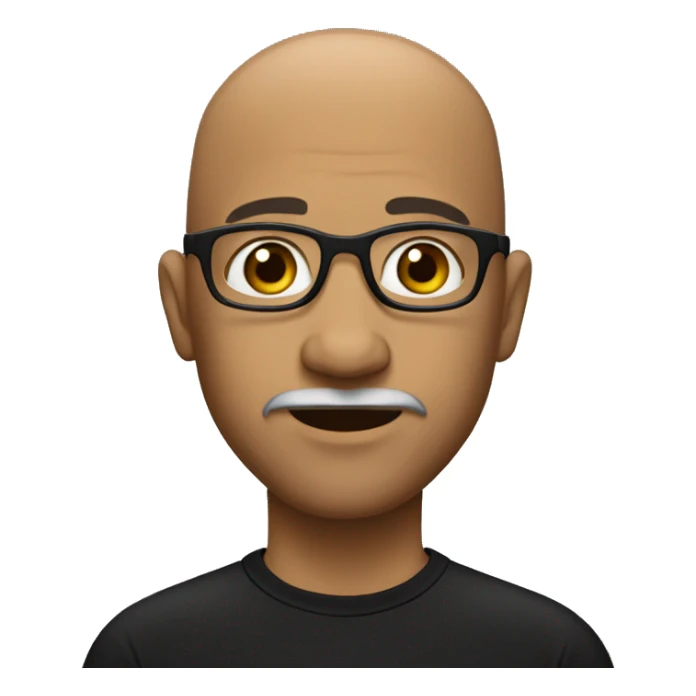 Bald man wearing glasses and goatee brown eyes black shirt sticker