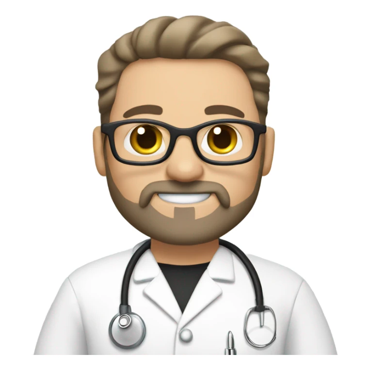 male dark blond haired doctor with grey goatee with hazel eyes and wire glasses in black scrubs holding a large paintbrush sticker