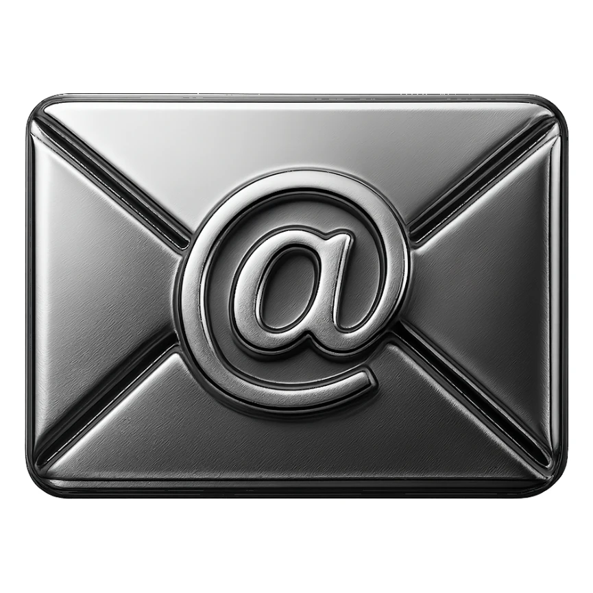 metallic chrome envelope, email sign in the center, gleaming, chrome style sticker