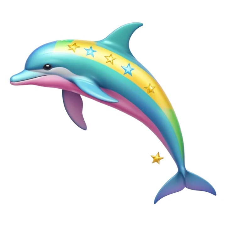 Blue, green, Yellow and pink streaked Dolphin with silver stars sticker