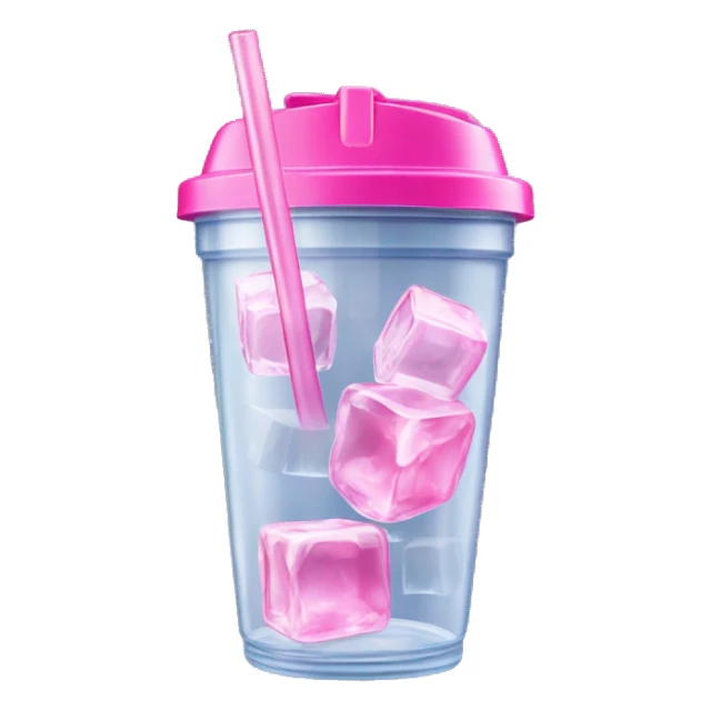 Realistic plastic cup and lid with Transluscent pink soda and large ice cubes inside and straw through the top of the lid. sticker