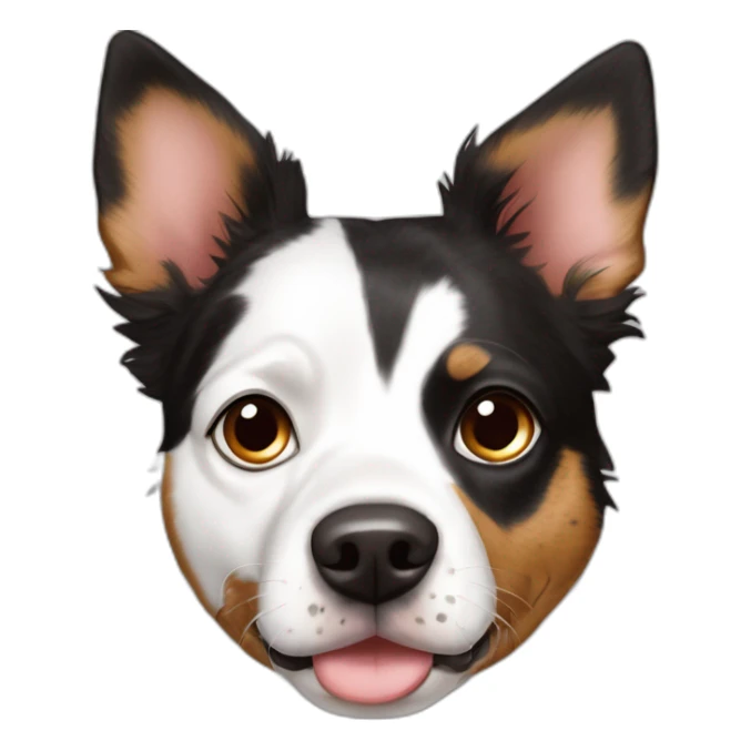 dog white with dark brown spot over left eye Australian Shepard boston terrier mix pointed ears speckled white coat sticker