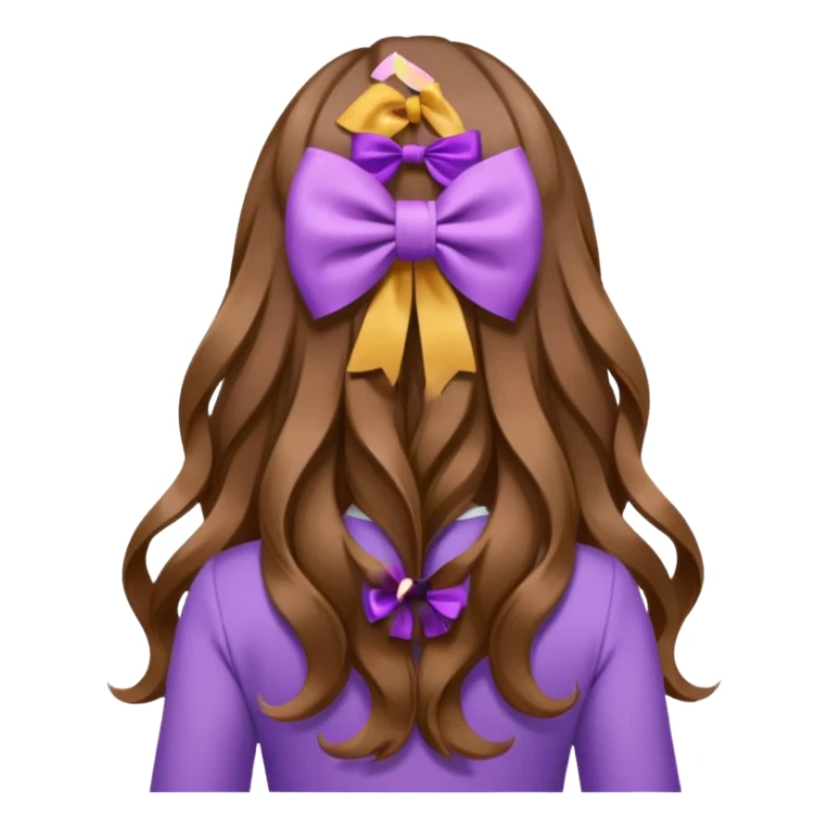 long wavy brown hair from behind with a medium lilac bow sticker
