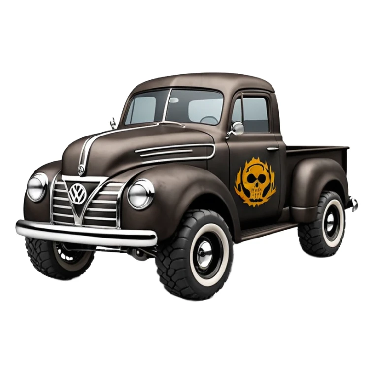 1:10 off-road lcg smoking rusting Basher style Wednesday Adam’s 1954 blackened tarnished hotrod rat rod streamlined anime VW zombie extended cab rc bulging pickup (extra wide low-profile pin tires chrome wheels with fenders) sticker