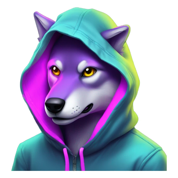 neon cyber wolf with hoodie  sticker