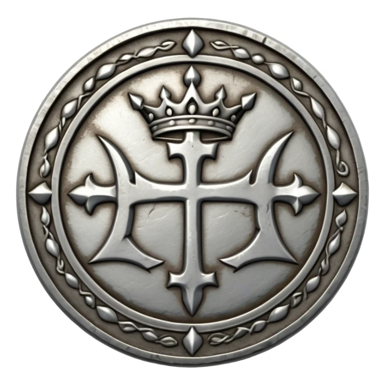 ancient medieval silver coin with worn edges and royal symbol sticker