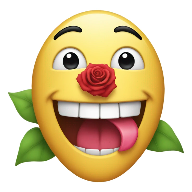 Smiling emoji with a rose in its mouth sticker